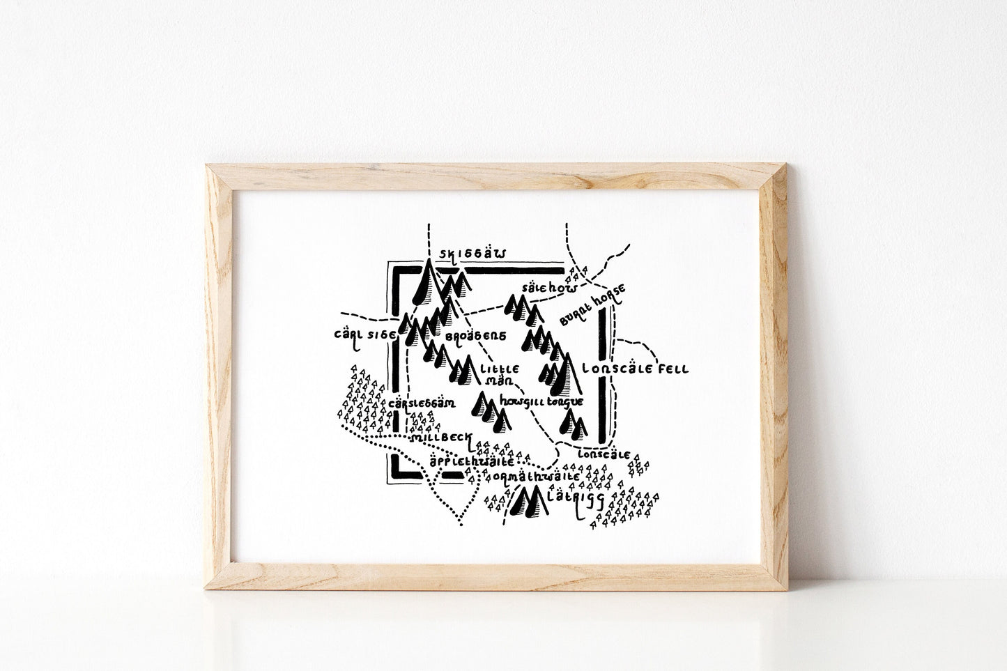 SKIDDAW | Cumbria | Map | Artwork | Hand Drawn Map | Art | Minimalist Art | Wall Art | Office Art