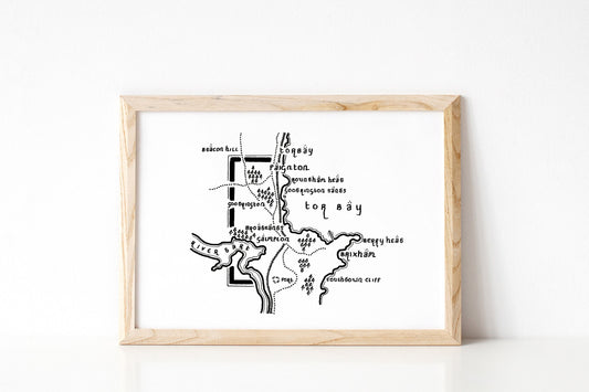TOR BAY | Devon | Map | Artwork | Hand Drawn Map | Art | Minimalist Art | Wall Art | Office Art