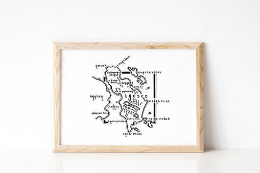 TRESCO | Isles of Scilly | Map | Artwork | Hand Drawn Map | Art | Minimalist Art | Wall Art | Office Art