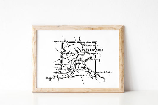 TYNEMOUTH | Tyneside | Map | Artwork | Hand Drawn Map | Art | Minimalist Art | Wall Art | Office Art