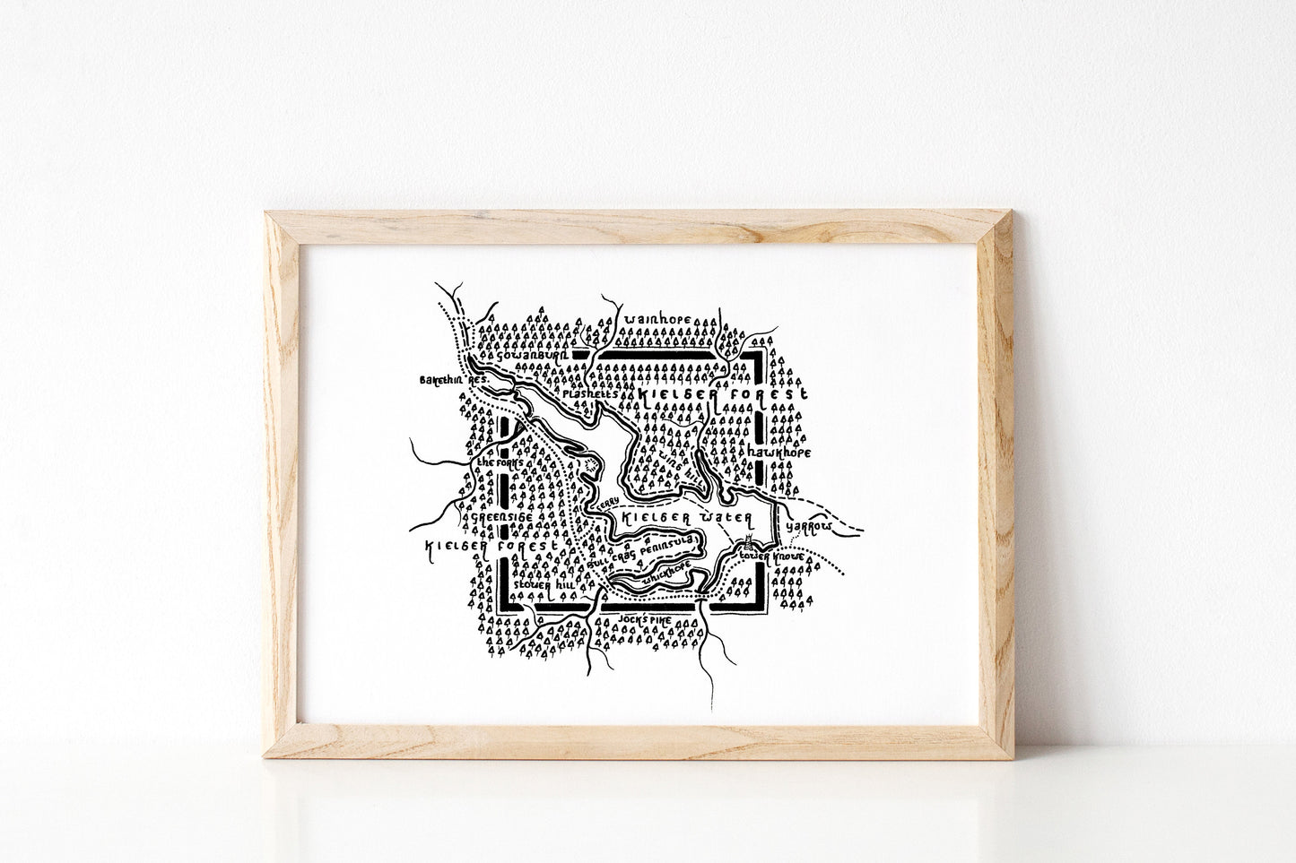 KIELDER WATER | Northumberland | Map | Artwork | Hand Drawn Map | Art | Minimalist Art | Wall Art | Office Art