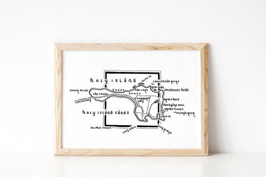 HOLY ISLAND (LINDISFARNE) | Northumberland | Map | Artwork | Hand Drawn Map | Art | Minimalist Art | Wall Art | Office Art