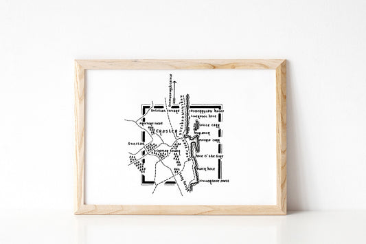 CRASTER | Northumberland | Map | Artwork | Hand Drawn Map | Art | Minimalist Art | Wall Art | Office Art