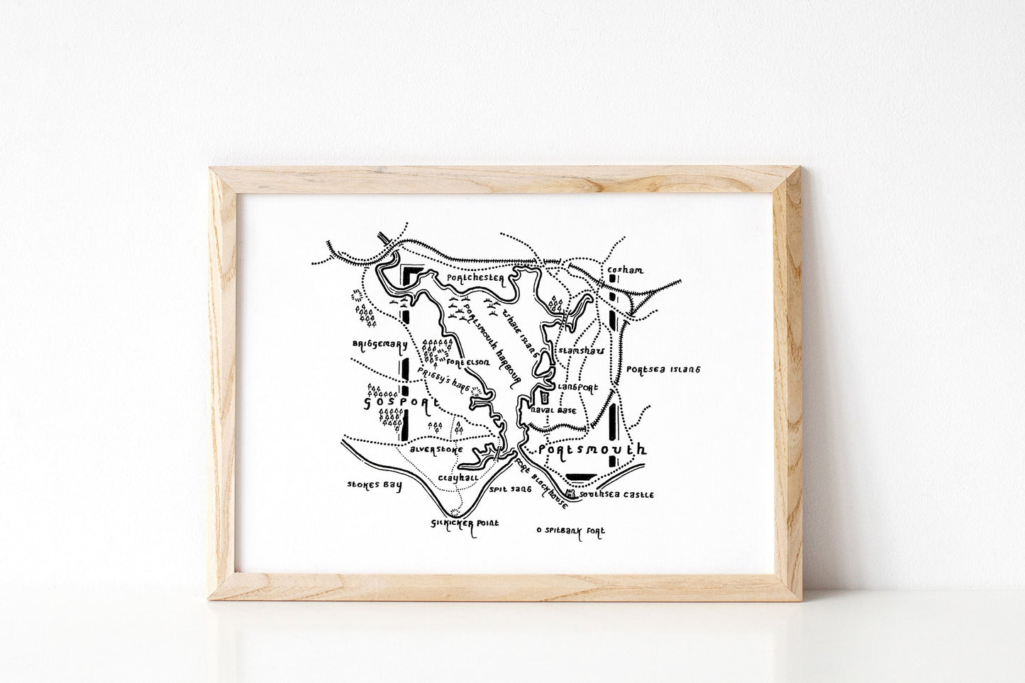 PORTSMOUTH | Hampshire | Map Artwork | Hand Drawn Map | Art | Minimalist Art | Wall Art | Office Art