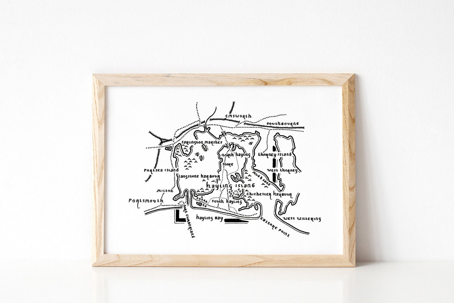 HAYLING ISLAND | Hampshire | Map Artwork | Hand Drawn Map | Art | Minimalist Art | Wall Art | Office Art