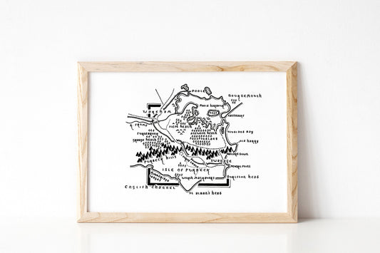 ISLE OF PURBECK | Dorset | Map Artwork | Hand Drawn Map | Art | Minimalist Art | Wall Art | Office Art