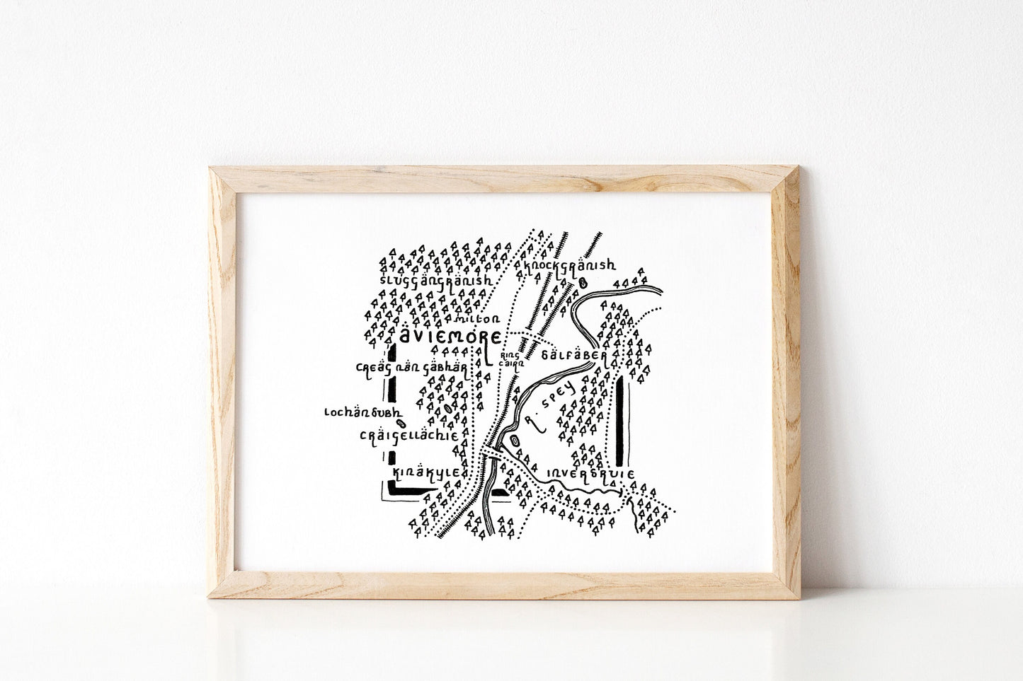 AVIEMORE | Highland | Map | Artwork | Hand Drawn Map | Art | Minimalist Art | Wall Art | Office Art