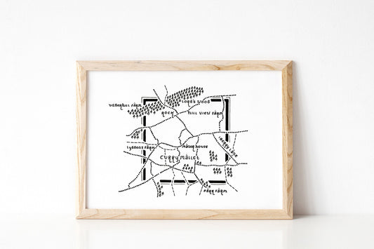 CURRY MALLET | Somerset | Map | Artwork | Hand Drawn Map | Art | Minimalist Art | Wall Art | Office Art