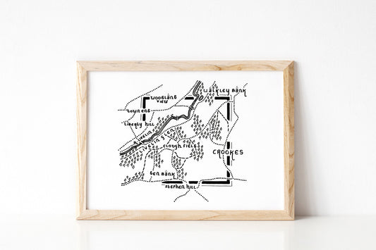 CROOKES | Sheffield | South Yorkshire | Map | Artwork | Hand Drawn Map | Art | Minimalist Art | Wall Art | Office Art