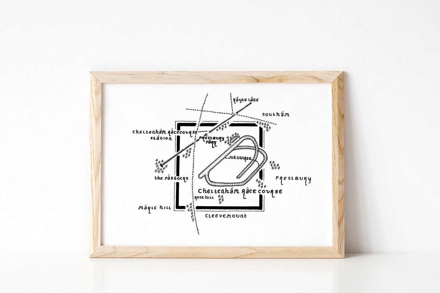 CHELTENHAM RACECOURSE | Gloucestershire | Map | Artwork | Hand Drawn Map | Art | Minimalist Art | Wall Art | Office Art