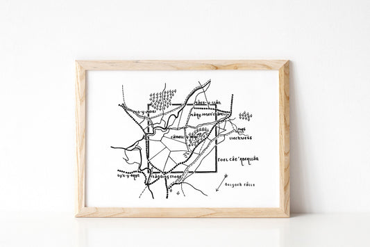 CASTELL Y BERE | Gwynedd | Map | Artwork | Hand Drawn Map | Art | Minimalist Art | Wall Art | Office Art