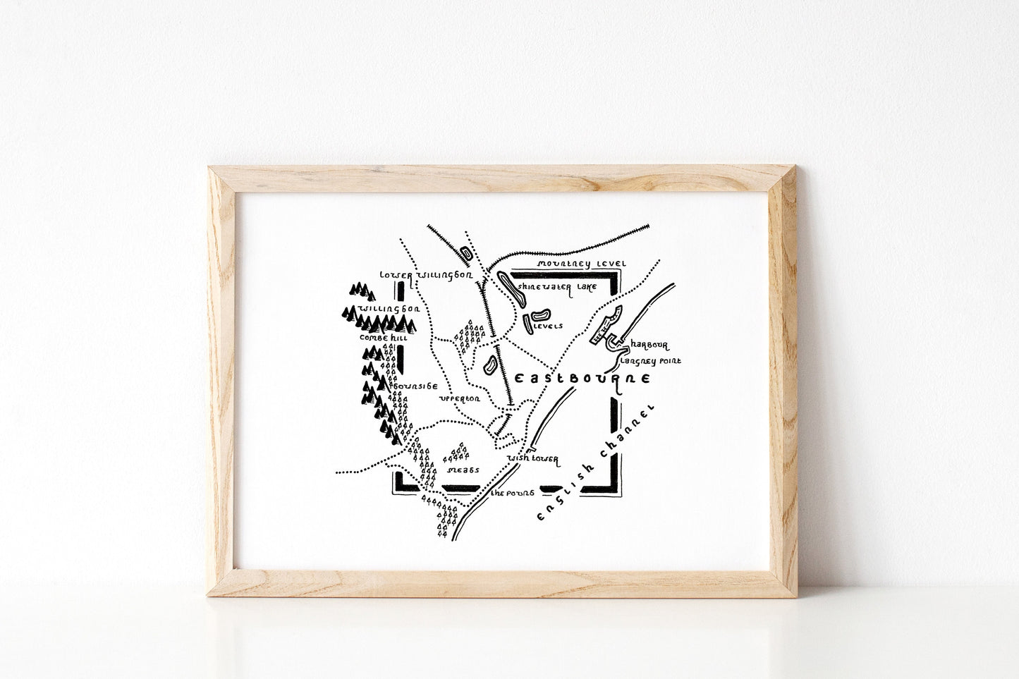 EASTBOURNE | East Sussex | Map Artwork | Hand Drawn Map | Art | Minimalist Art | Wall Art | Office Art