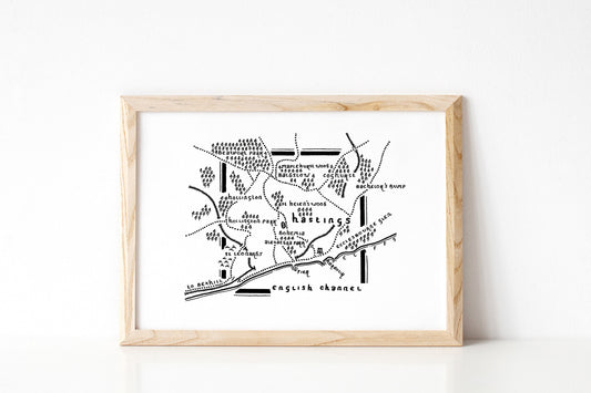 HASTINGS | East Sussex | Map Artwork | Hand Drawn Map | Art | Minimalist Art | Wall Art | Office Art