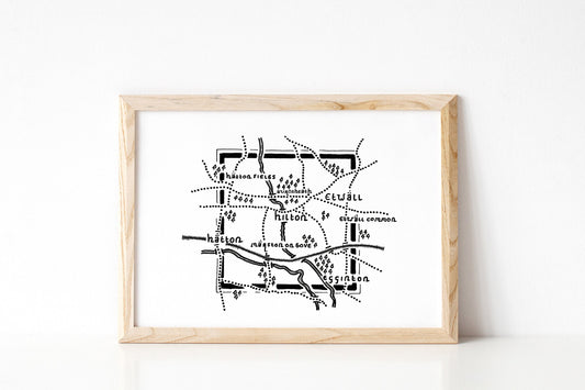 ETWALL | Derbyshire | Map | Artwork | Hand Drawn Map | Art | Minimalist Art | Wall Art | Office Art