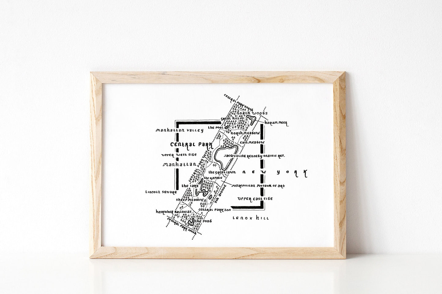 CENTRAL PARK | New York | Map | Artwork | Hand Drawn Map | Art | Minimalist Art | Wall Art | Office Art