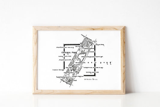 CENTRAL PARK | New York | Map | Artwork | Hand Drawn Map | Art | Minimalist Art | Wall Art | Office Art
