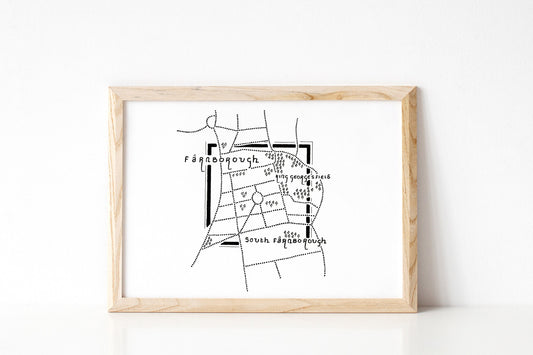 FARNBOROUGH | Hampshire | Map | Artwork | Hand Drawn Map | Art | Minimalist Art | Wall Art | Office Art