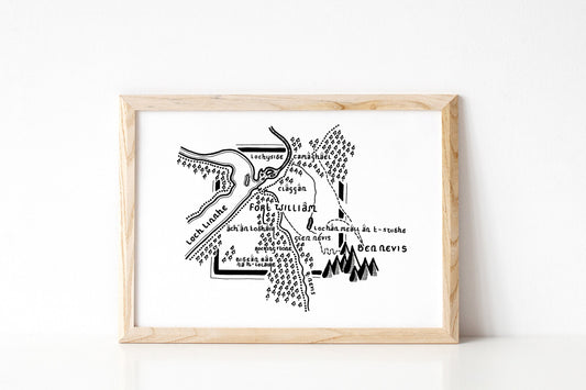 FORT WILLIAM | Highland | Map | Artwork | Hand Drawn Map | Art | Minimalist Art | Wall Art | Office Art