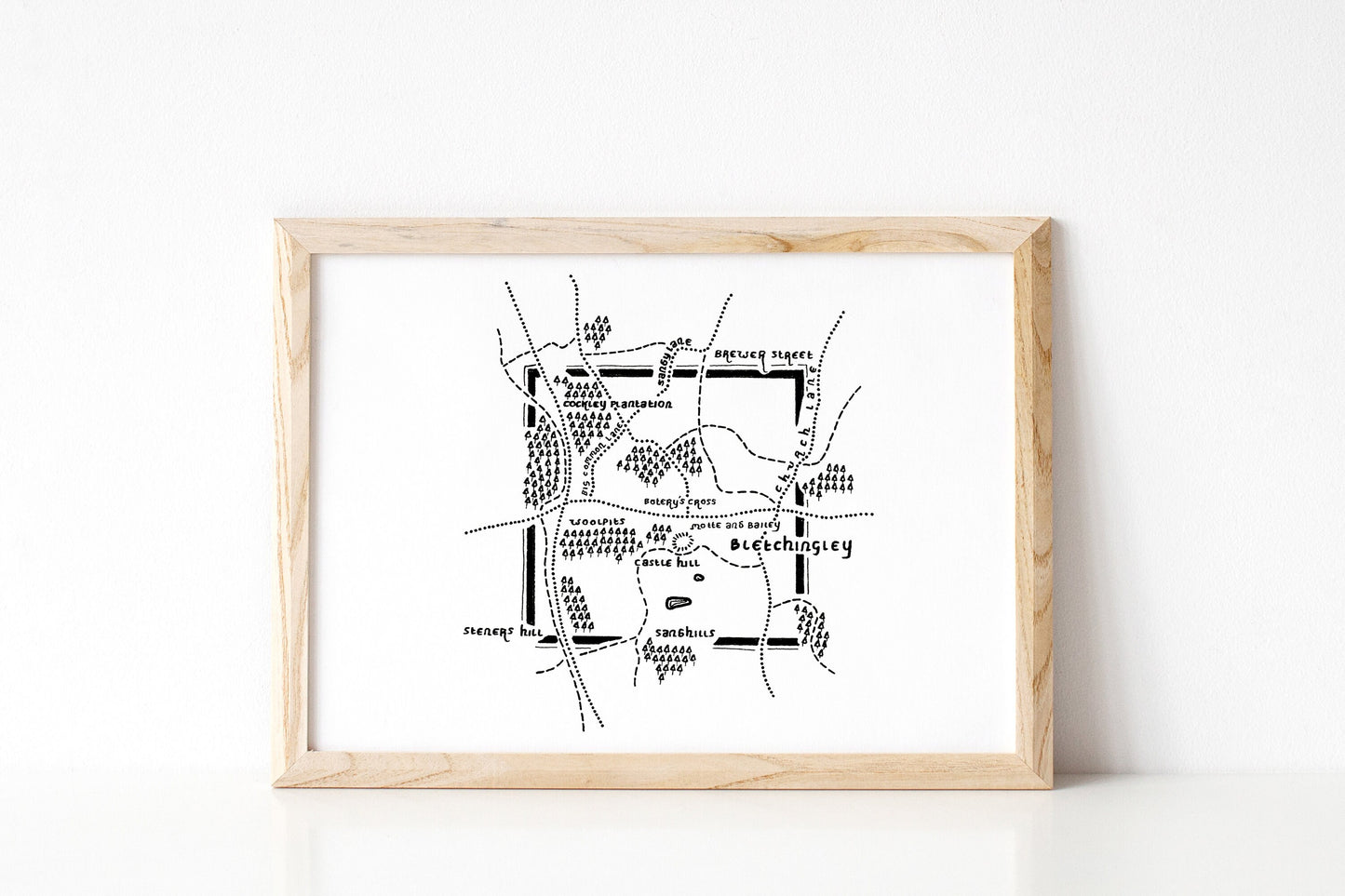 BLETCHINGLEY | Surrey | Map | Artwork | Hand Drawn Map | Art | Minimalist Art | Wall Art | Office Art