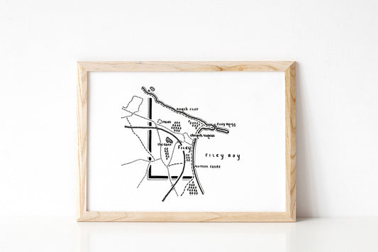 FILEY | North Yorkshire | Map | Artwork | Hand Drawn Map | Art | Minimalist Art | Wall Art | Office Art