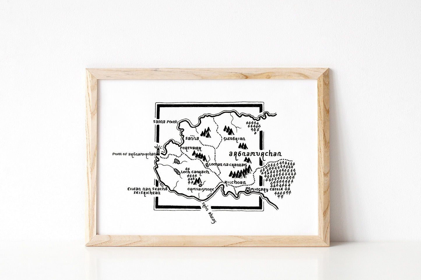 ARNDAMURCHAN | Highland | Map | Artwork | Hand Drawn Map | Art | Minimalist Art | Wall Art | Office Art