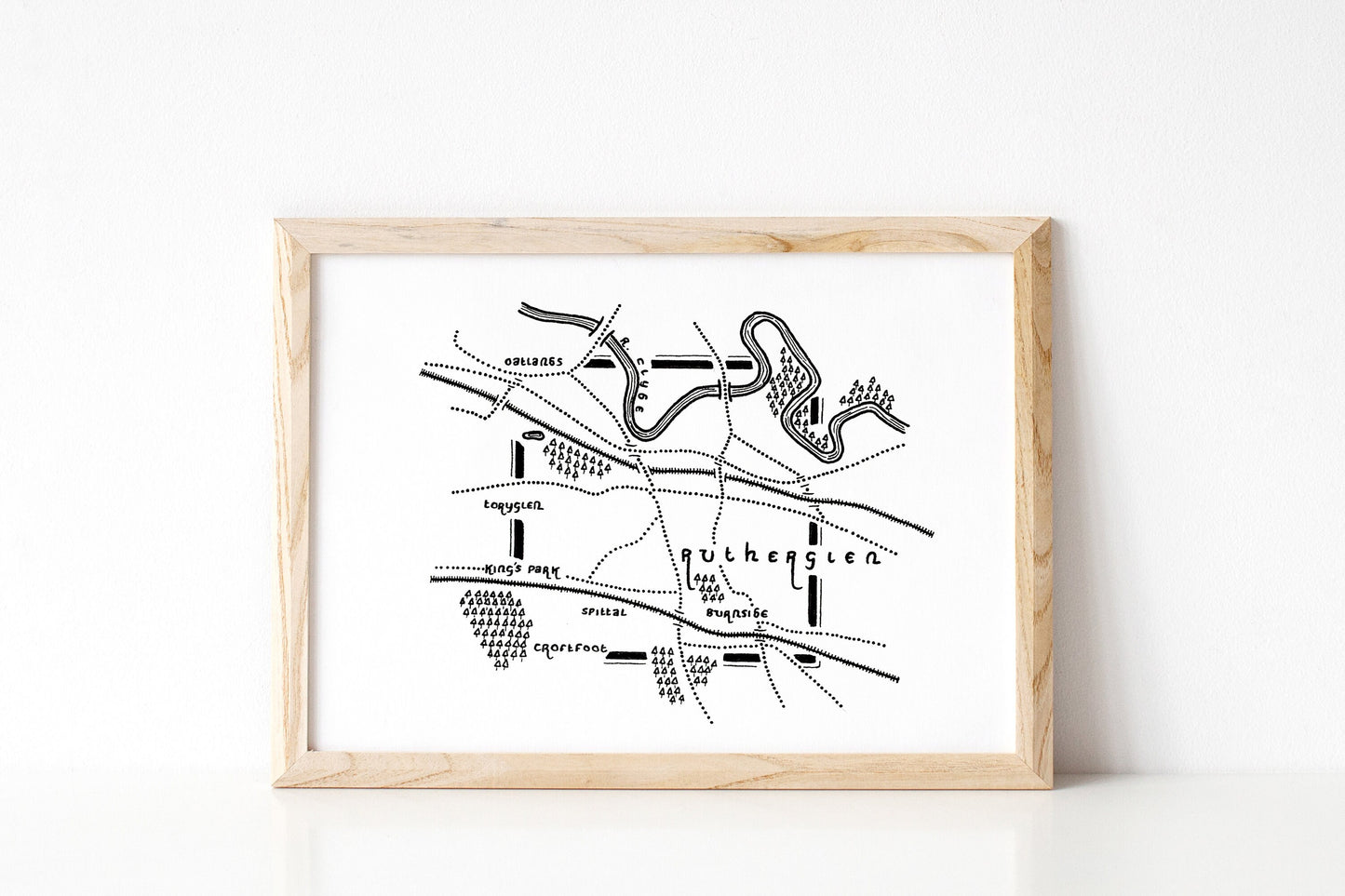 RUTHERGLEN | South Lanarkshire | Map | Artwork | Hand Drawn Map | Art | Minimalist Art | Wall Art | Office Art