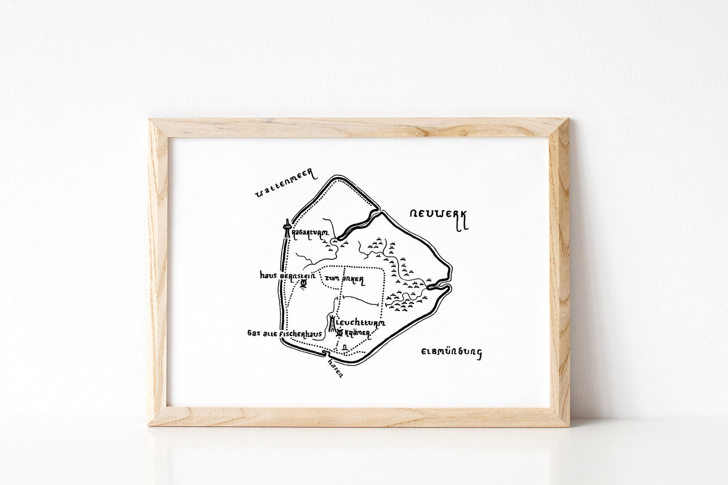 NEUWERK ISLAND | Germany | Map | Artwork | Hand Drawn Map | Art | Minimalist Art | Wall Art | Office Art