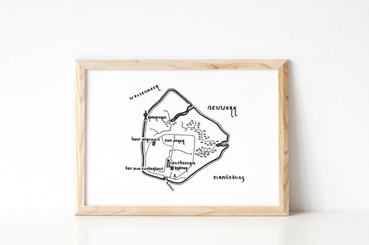 NEUWERK ISLAND | Germany | Map | Artwork | Hand Drawn Map | Art | Minimalist Art | Wall Art | Office Art