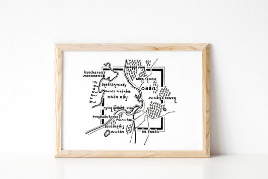 OBAN | Argyll and Bute | Scotland | Map | Artwork | Hand Drawn Map | Art | Minimalist Art | Wall Art | Office Art