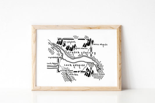 LOCH KATRINE | Scotland | Map | Artwork | Hand Drawn Map | Art | Minimalist Art | Wall Art | Office Art