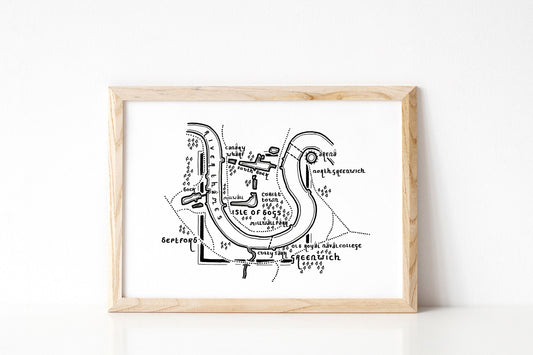 ISLE OF DOGS | London | Map | Artwork | Hand Drawn Map | Art | Minimalist Art | Wall Art | Office Art