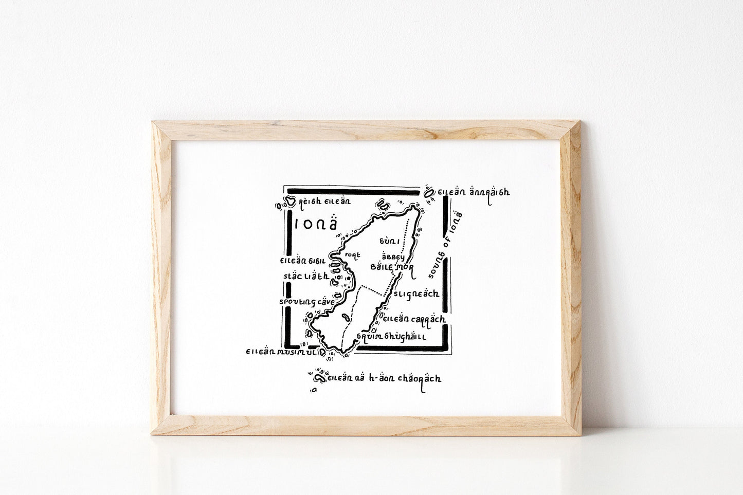 ISLE OF IONA | Scotland | Map | Artwork | Hand Drawn Map | Art | Minimalist Art | Wall Art | Office Art