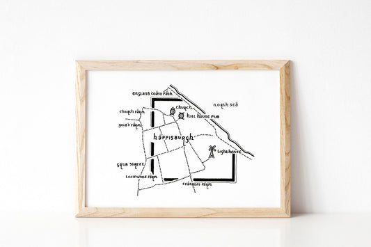 HAPPISBURGH | Norfolk | Map | Artwork | Hand Drawn Map | Art | Minimalist Art | Wall Art | Office Art