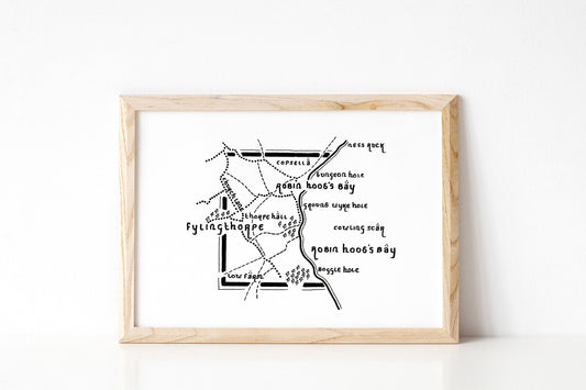 ROBIN HOOD'S BAY | North Yorkshire | Artwork | Hand Drawn Map | Art | Minimalist Art | Wall Art | Office Art