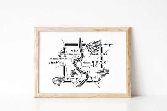 ROME | Italy | Artwork | Hand Drawn Map | Art | Minimalist Art | Wall Art | Office Art