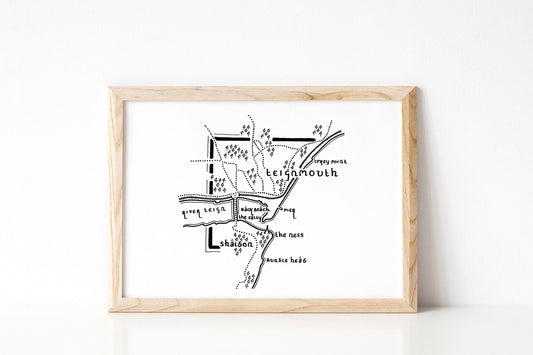 TEIGNMOUTH | Devon | Artwork | Hand Drawn Map | Art | Minimalist Art | Wall Art | Office Art