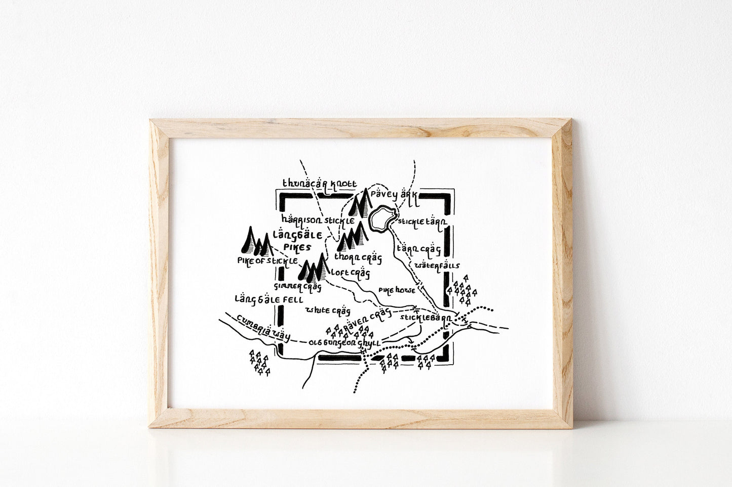 LANGDALE PIKES | Cumbria | Artwork | Hand Drawn Map | Art | Minimalist Art | Wall Art | Office Art