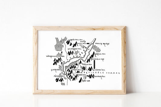 ULLSWATER | Cumbria | The Lake District | Map | Artwork | Hand Drawn Map | Art | Minimalist Art | Wall Art | Office Art