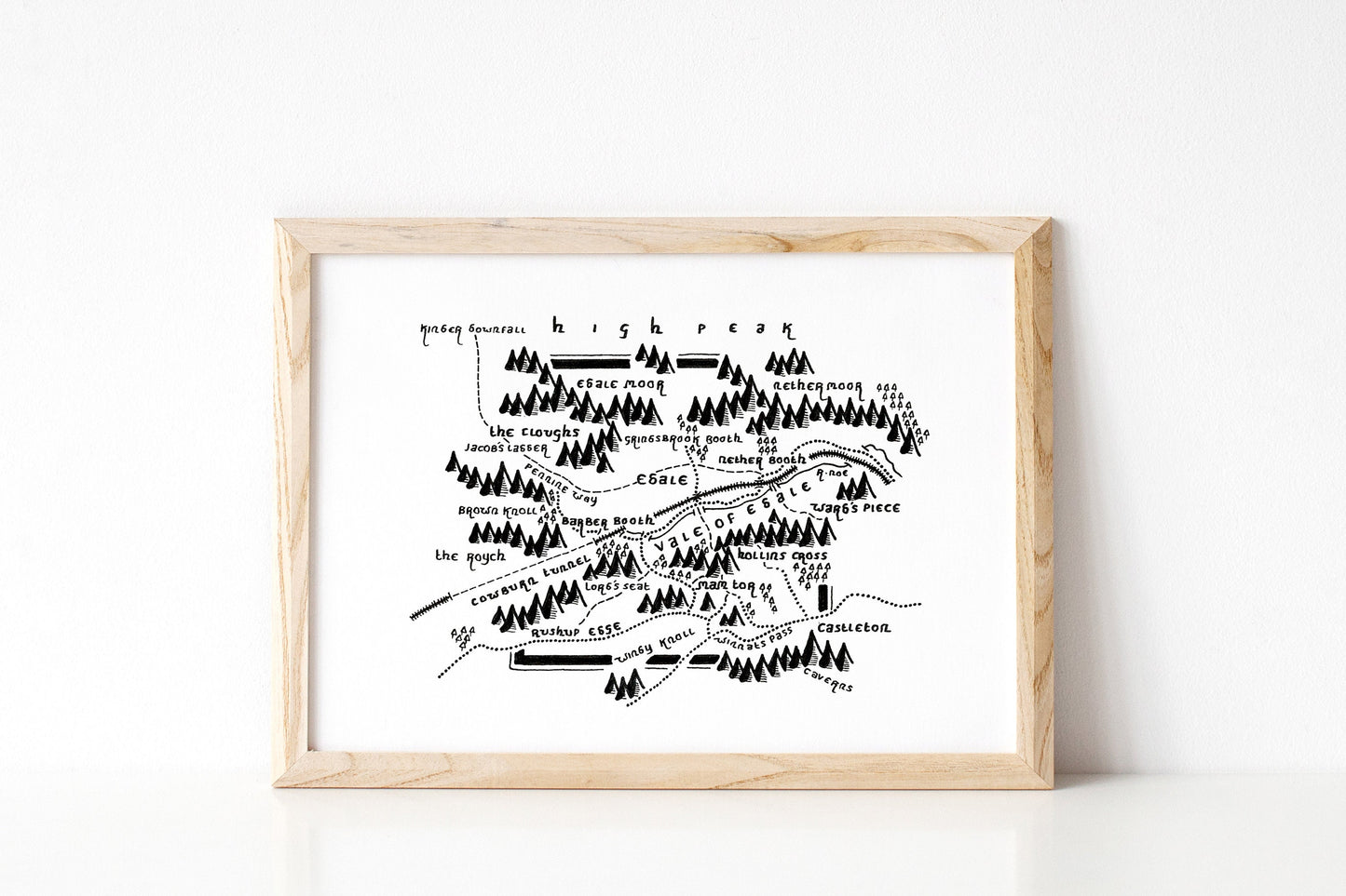 EDALE/EDALE SKYLINE | Peak District | Artwork | Hand Drawn Map | Art | Minimalist Art | Wall Art | Office Art