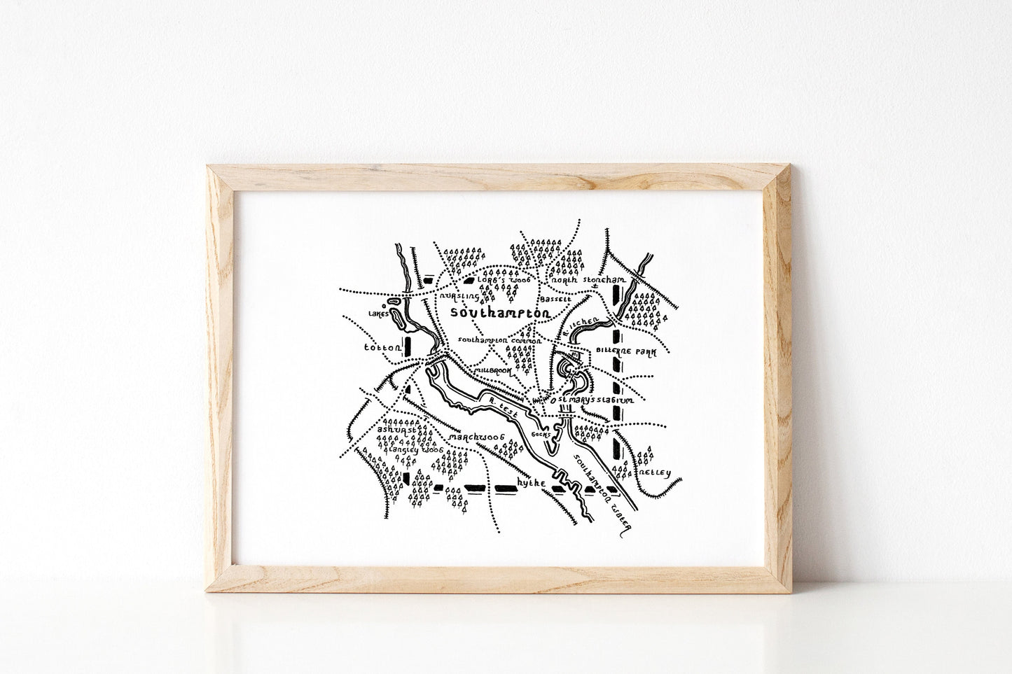 SOUTHAMPTON | Hampshire | Artwork | Hand Drawn Map | Art | Minimalist Art | Wall Art | Office Art