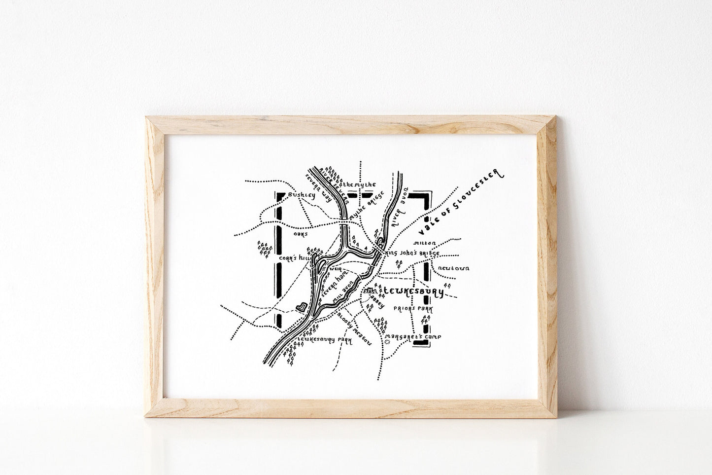 TEWKESBURY | Gloucestershire | Map Artwork | Hand Drawn Map | Art | Minimalist Art | Wall Art | Office Art