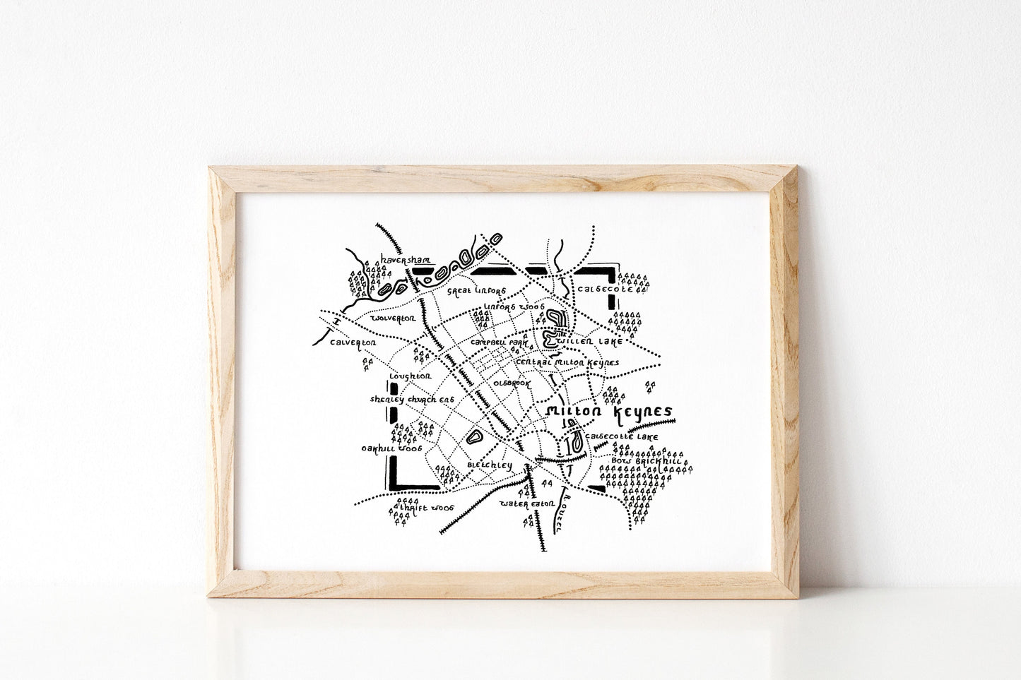 MILTON KEYNES | Buckinghamshire | City Map Artwork | Hand Drawn Map | Art | Minimalist Art | Wall Art | Office Art