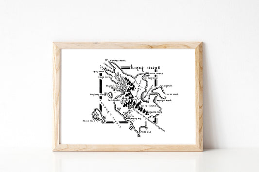 HIKER ISLAND | Fictional Map | Artwork | Hand Drawn Map | Art | Minimalist Art | Wall Art | Office Art