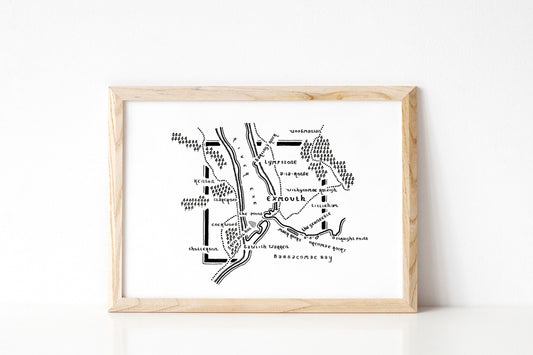 EXMOUTH | Devon| Map | Artwork | Hand Drawn Map | Art | Minimalist Art | Wall Art | Office Art