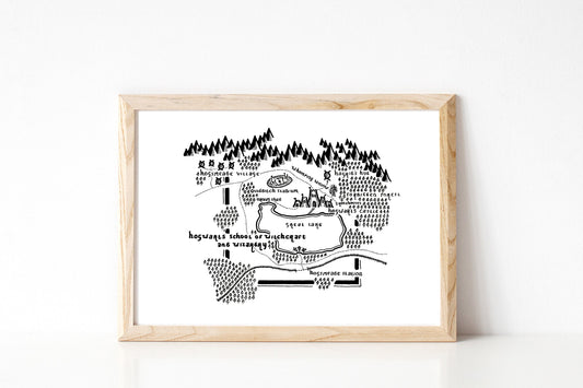 HOGWARTS | Fictional Map | Artwork | Hand Drawn Map | Art | Minimalist Art | Wall Art | Office Art