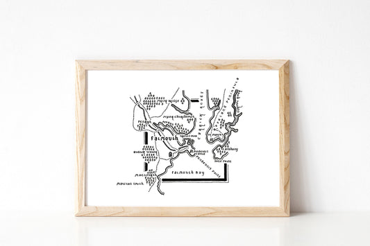 FALMOUTH | Cornwall | Map Artwork | Hand Drawn Map | Art | Minimalist Art | Wall Art | Office Art