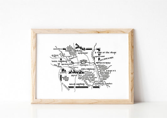 THE SHIRE | Middle Earth | Map | Artwork | Hand Drawn Map | Art | Minimalist Art | Wall Art | Office Art