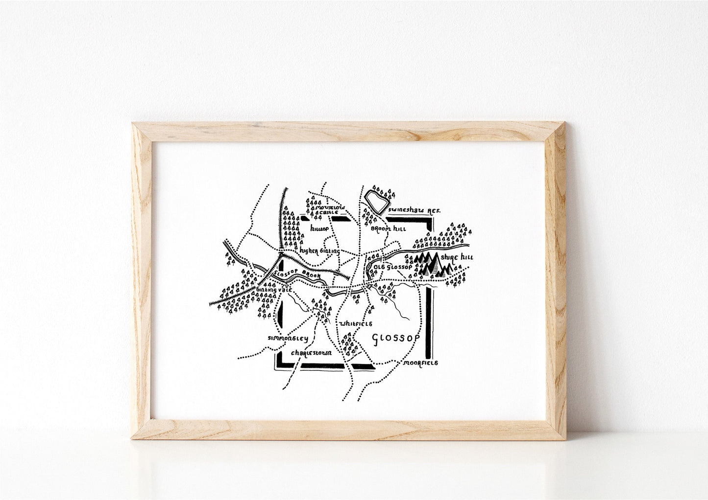 GLOSSOP | Derbyshire | Map | Artwork | Hand Drawn Map | Art | Minimalist Art | Wall Art | Office Art