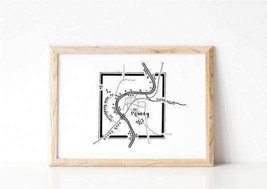 GUNDY | Australia | Artwork | Hand Drawn Map | Art | Minimalist Art | Wall Art | Office Art