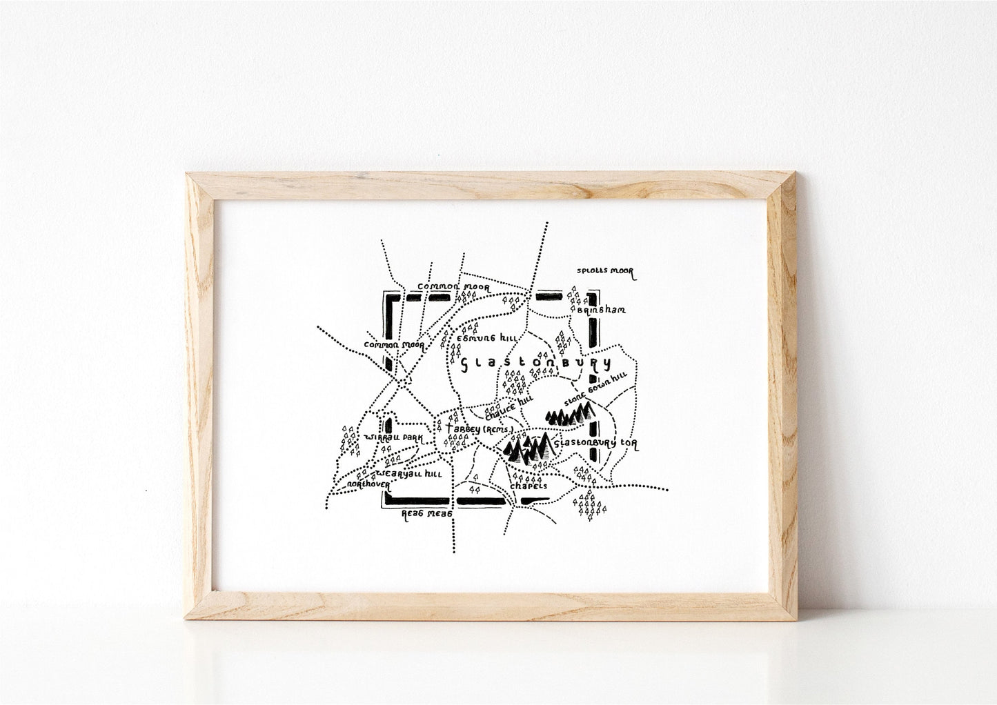 GLASTONBURY | Somerset | Map | Artwork | Hand Drawn Map | Art | Minimalist Art | Wall Art | Office Art